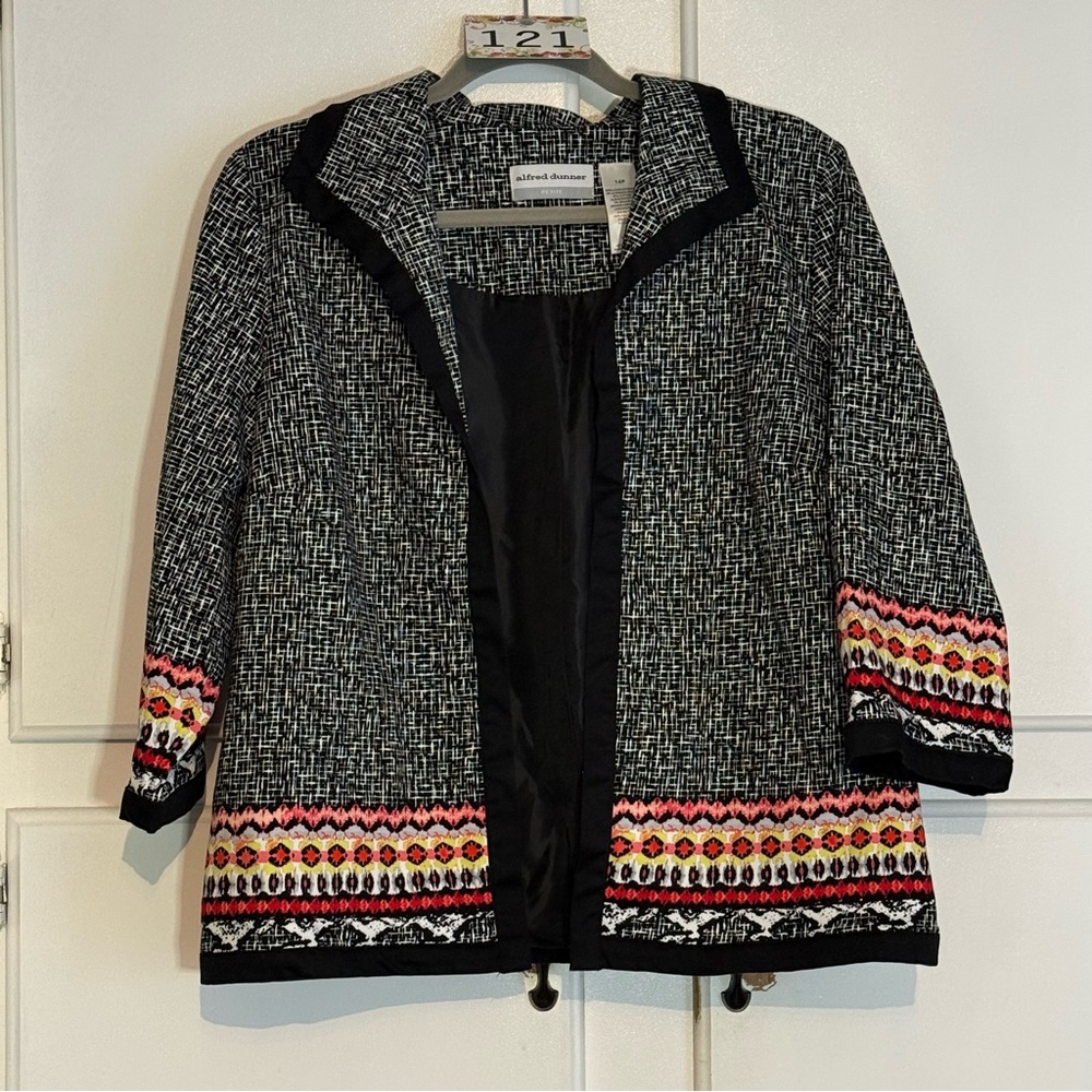 Alfred Dunner Black/White Patterned Women’s Jacket size 14P